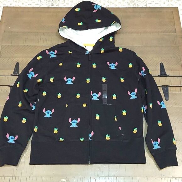 Disney Lilo and Stitch Black Allover Print Zipper Hoodie Sweatshirt Sz S - Picture 3 of 9
